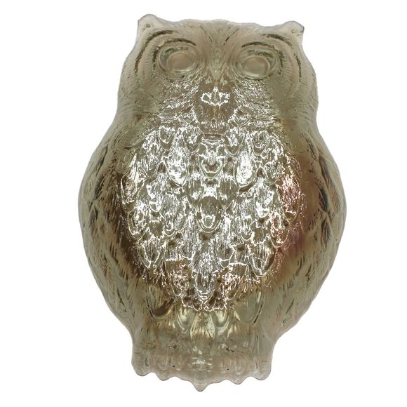 Vintage Glass Iridescent Opalescent Bronze Owl Shaped Candy Dish | Trinket Dish - Picture 2 of 5